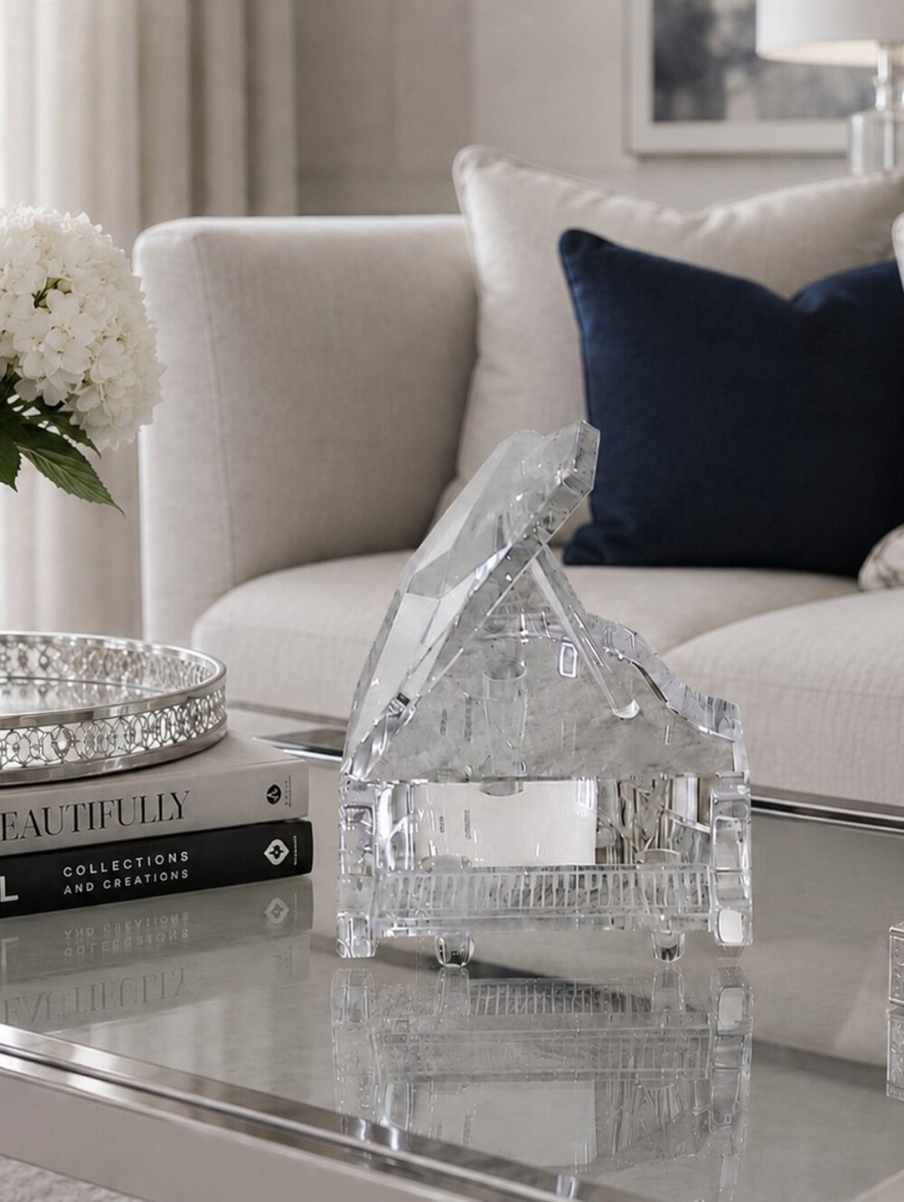* Crystal Glass Baby Grand Piano Figurine Collectible Decor 3" Tall